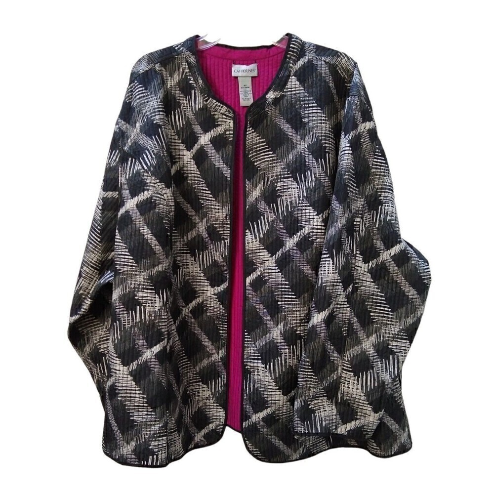 Catherines Jacket Women's 5X Black Reversible QUILTED Long Sleeve Open Front NWT - Picture 2 of 8